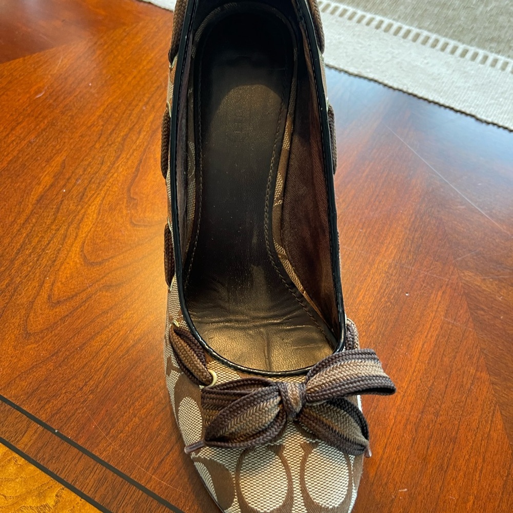 Coach Brown Signature Canvas Wedge Sandals - Picture 10 of 12